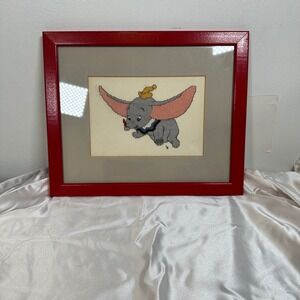 Disney Dumbo Framed‎ Needlepoint Art Red Frame Nursery Decor Handmade